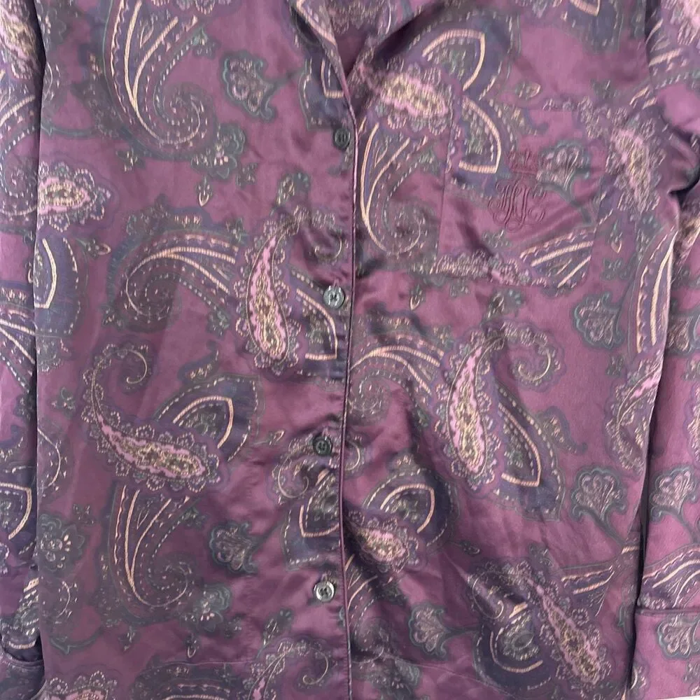 Lauren Ralph Lauren Sleepwear Women’s Small Embroidered‎ Pocket Pajama Top Shirt